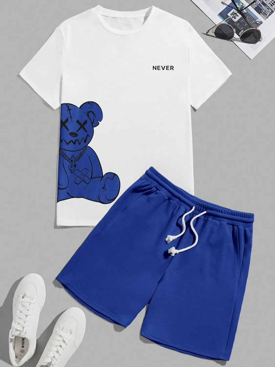 GORGLITTER Men's Letter Graphic Print T Shirts Short Sleeve Top & Shorts Casual Two Piece Sets