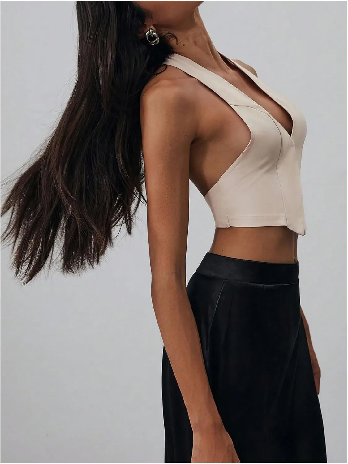 GORGLITTER Women's Backless Halter Vest Tops Split Hem Going Out Crop Camisole Tops