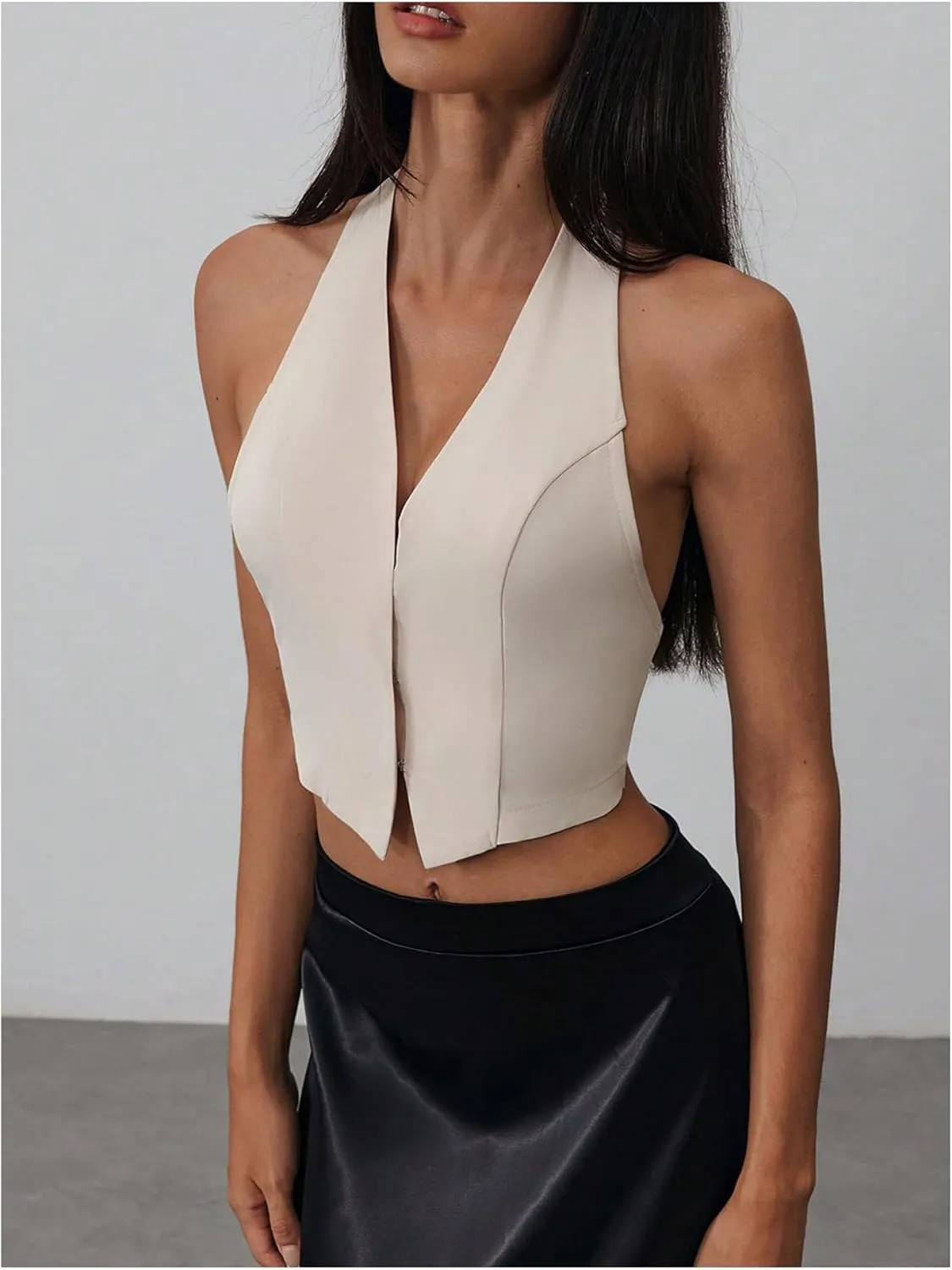 GORGLITTER Women's Backless Halter Vest Tops Split Hem Going Out Crop Camisole Tops