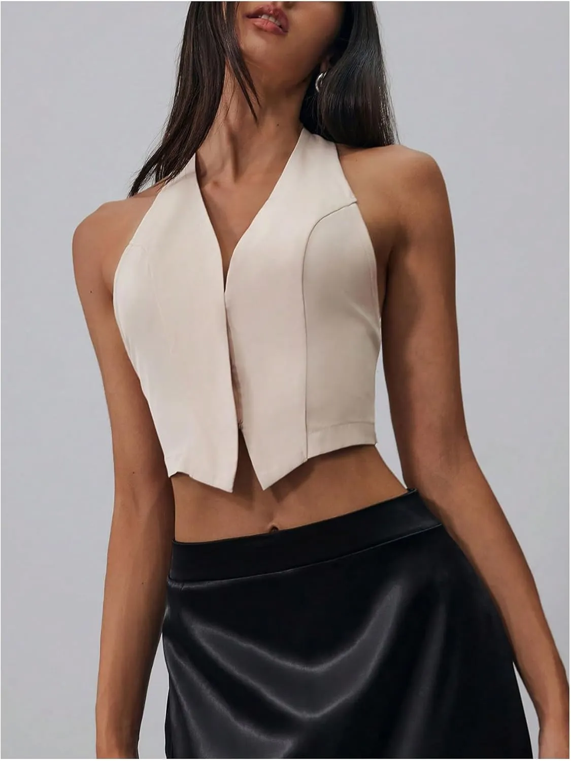GORGLITTER Women's Backless Halter Vest Tops Split Hem Going Out Crop Camisole Tops