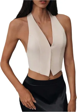 GORGLITTER Women's Backless Halter Vest Tops Split Hem Going Out Crop Camisole Tops