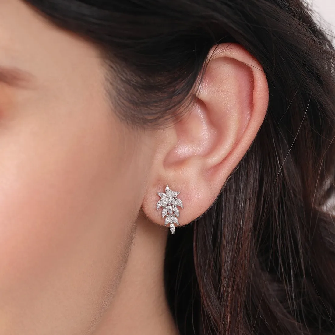 Graceful Leaf Radiance 925 Sterling Silver Rhodium-Plated Earrings