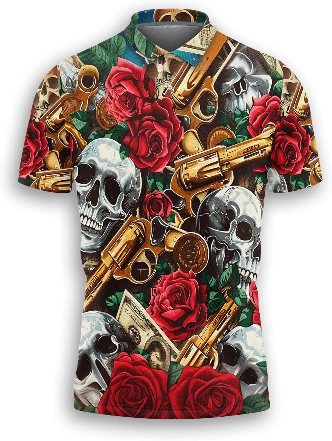 Gun Polo Shirts for Men - Short Sleeve Golf Shirts Gun Lover Mens Polo T-Shirt Casual Style 01