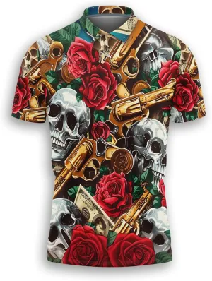Gun Polo Shirts for Men - Short Sleeve Golf Shirts Gun Lover Mens Polo T-Shirt Casual Style 01