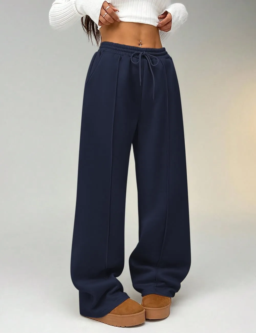 HeSaYep Women's Wide Leg Fleece Sweatpants High Waist Baggy Pants Drawstring Athletic Sweat Pants