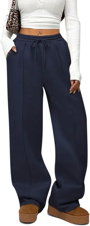 HeSaYep Women's Wide Leg Fleece Sweatpants High Waist Baggy Pants Drawstring Athletic Sweat Pants