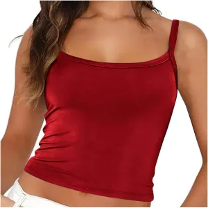 HGps8w Camisole for Women 2025 Summer Basic Cami Tank Tops Casual Solid Slim Fit Sleeveless Crop T-Shirts