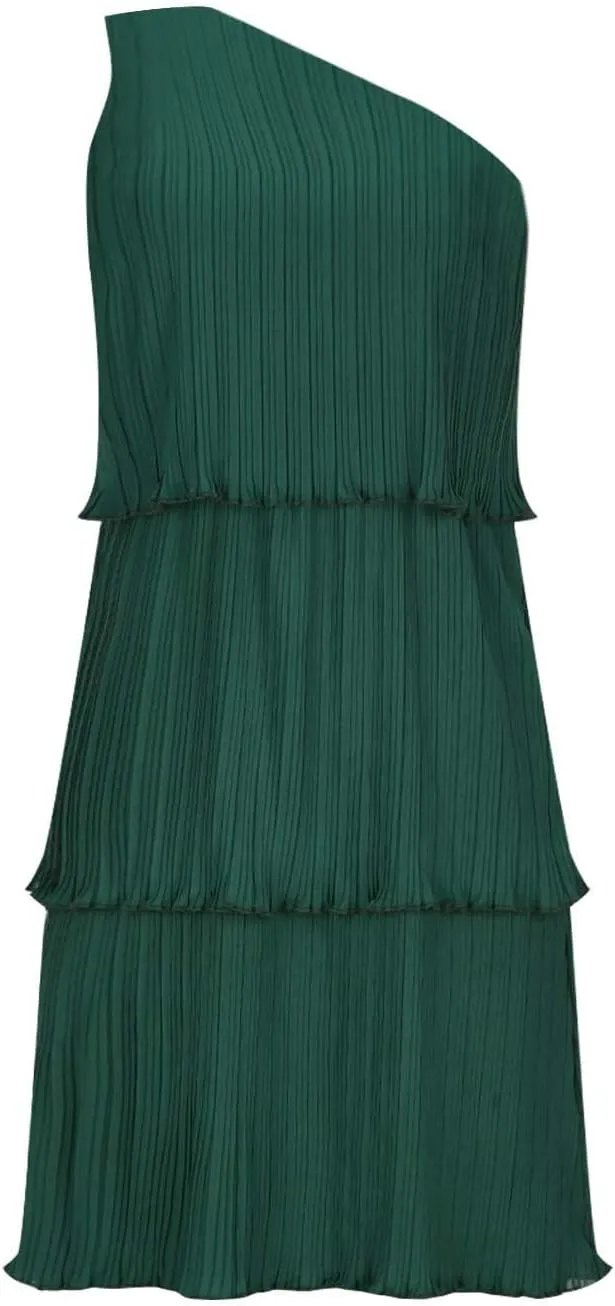 HGps8w One Shoulder Dresses for Women Summer Sleeveless Ruffle Tiered Layered Chiffon Flowy A Line Mini Dress for Party