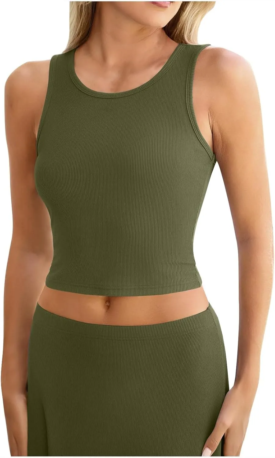 HGps8w Womens 2 Piece Outfits Knitted Casual Summer Fitted Cropped Tank Top with High Waisted Long Skirt Loungewear Sets