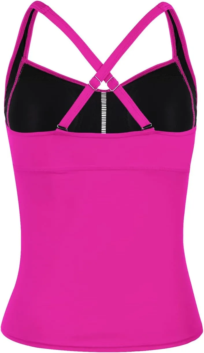 Hilor Women's Tankini Tops Shirred Tummy Control Swimsuits Cross Back Tankini Swimwear Tops