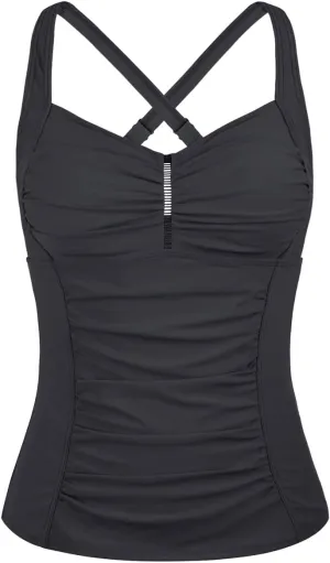 Hilor Women's Tankini Tops Shirred Tummy Control Swimsuits Cross Back Tankini Swimwear Tops
