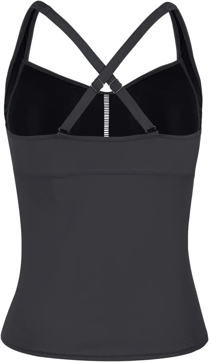 Hilor Women's Tankini Tops Shirred Tummy Control Swimsuits Cross Back Tankini Swimwear Tops
