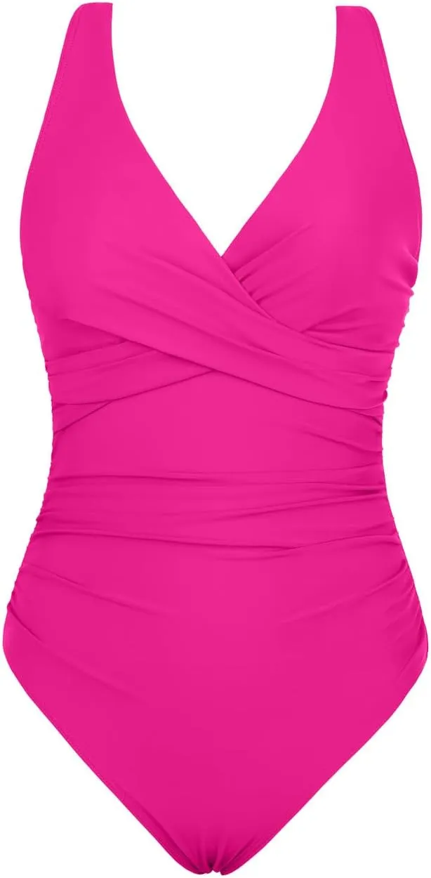 Hilor Women's Underwire One Piece Swimsuits Twist Front Ruched Tummy Control Bathing Suits Crossback Swimwear