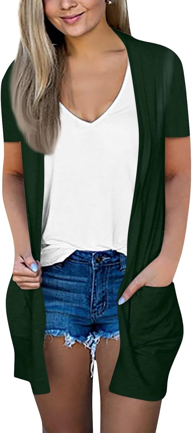 HXHYQKP Summer Cardigans for Women Lightweight Short Sleeve Open Front Casual Cover Ups with Pockets