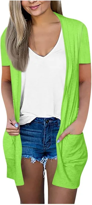 HXHYQKP Summer Cardigans for Women Lightweight Short Sleeve Open Front Casual Cover Ups with Pockets