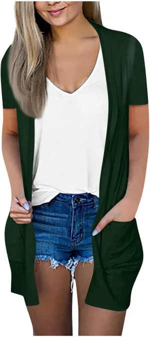 HXHYQKP Summer Cardigans for Women Lightweight Short Sleeve Open Front Casual Cover Ups with Pockets