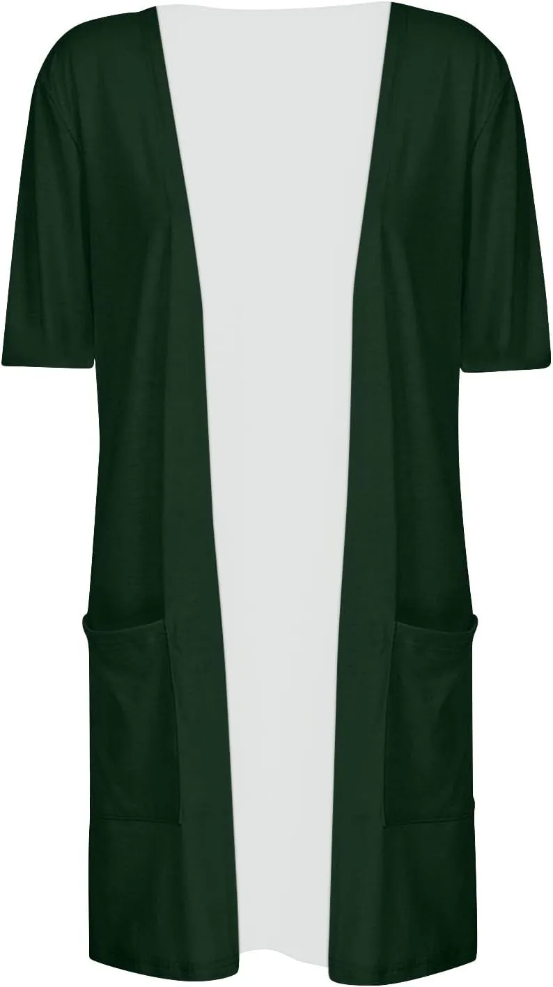 HXHYQKP Summer Cardigans for Women Lightweight Short Sleeve Open Front Casual Cover Ups with Pockets