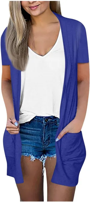 HXHYQKP Summer Cardigans for Women Lightweight Short Sleeve Open Front Casual Cover Ups with Pockets