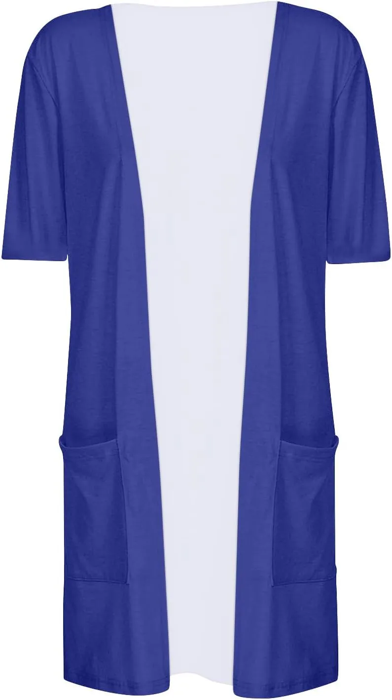 HXHYQKP Summer Cardigans for Women Lightweight Short Sleeve Open Front Casual Cover Ups with Pockets