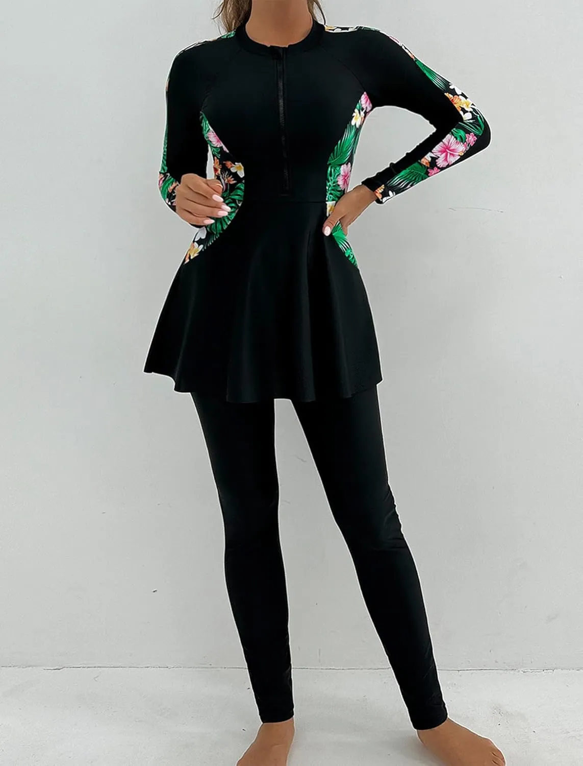 IDOPIP Muslim Swimsuits for Women Modest Burkini Islamic Arabic Swimwear Full Cover Long Sleeve Rash Guard Pants Bathing Suit