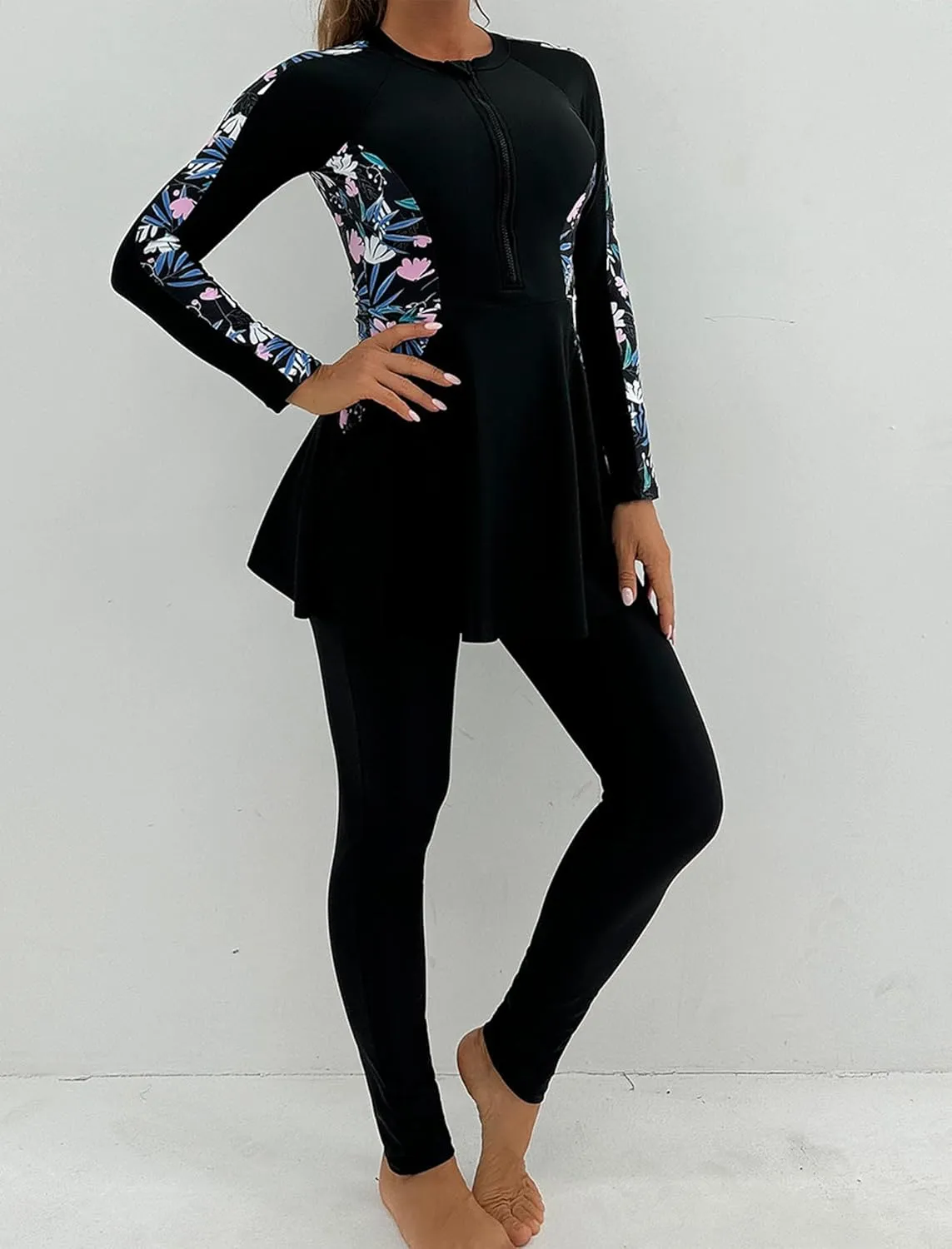 IDOPIP Muslim Swimsuits for Women Modest Burkini Islamic Arabic Swimwear Full Cover Long Sleeve Rash Guard Pants Bathing Suit