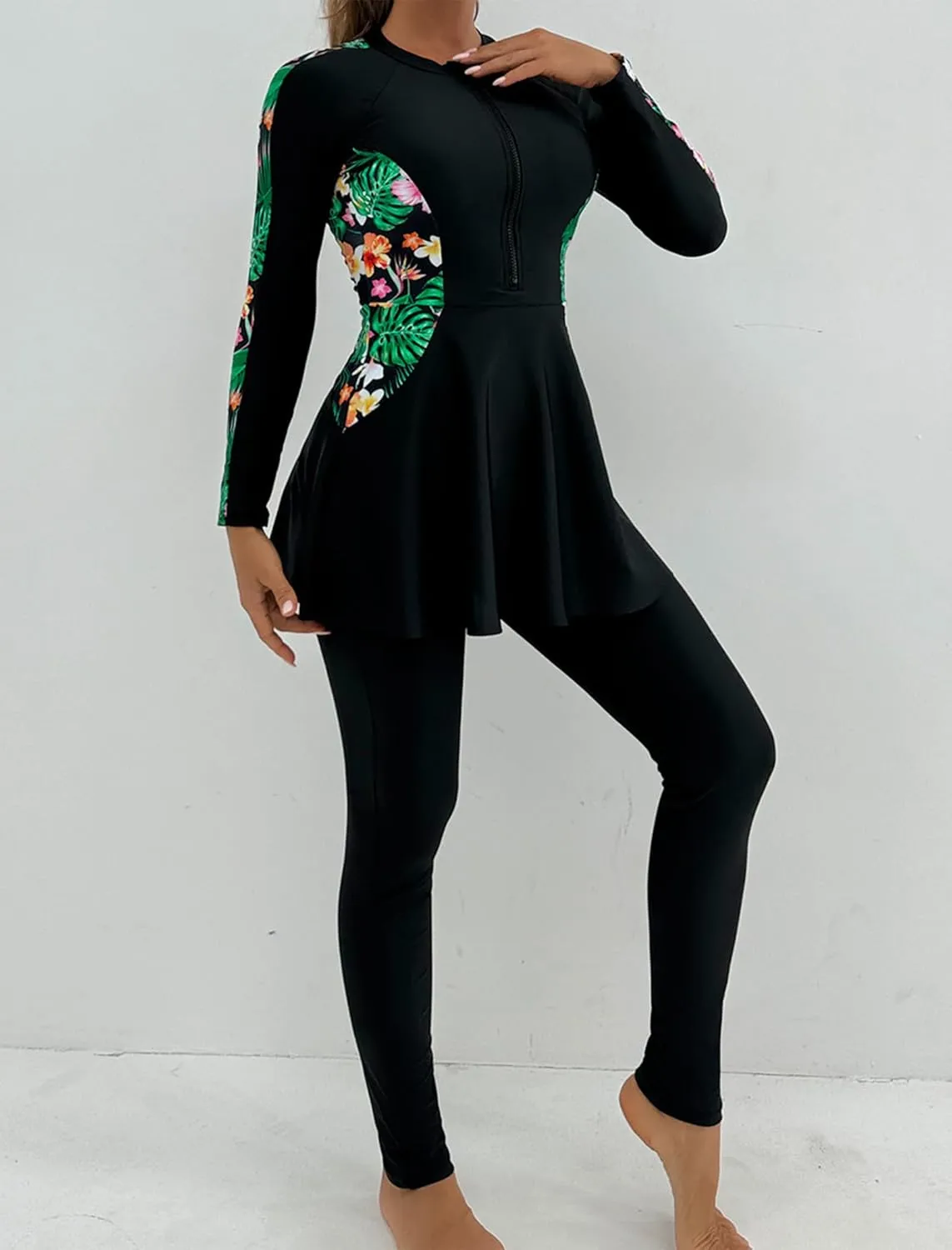 IDOPIP Muslim Swimsuits for Women Modest Burkini Islamic Arabic Swimwear Full Cover Long Sleeve Rash Guard Pants Bathing Suit