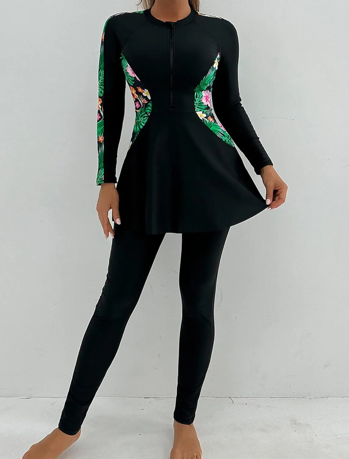 IDOPIP Muslim Swimsuits for Women Modest Burkini Islamic Arabic Swimwear Full Cover Long Sleeve Rash Guard Pants Bathing Suit