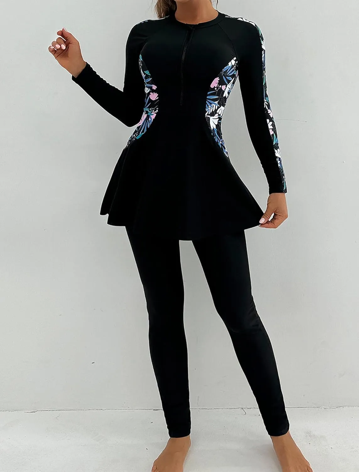 IDOPIP Muslim Swimsuits for Women Modest Burkini Islamic Arabic Swimwear Full Cover Long Sleeve Rash Guard Pants Bathing Suit