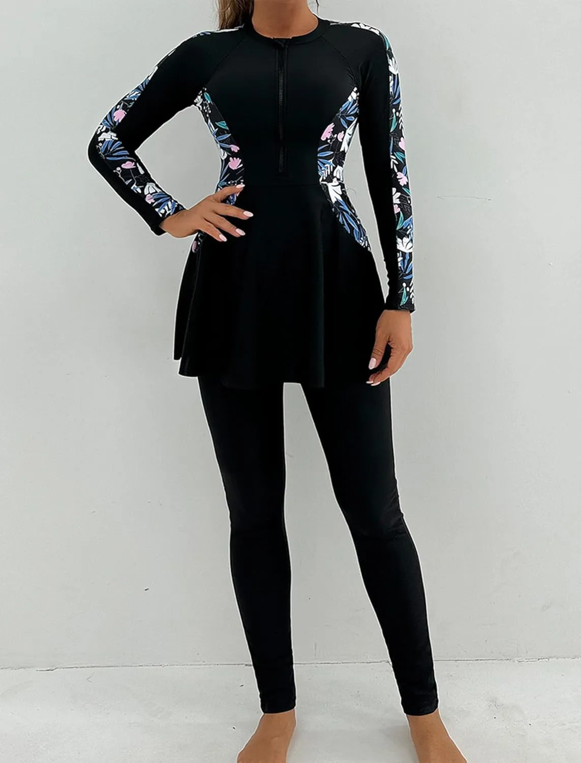 IDOPIP Muslim Swimsuits for Women Modest Burkini Islamic Arabic Swimwear Full Cover Long Sleeve Rash Guard Pants Bathing Suit