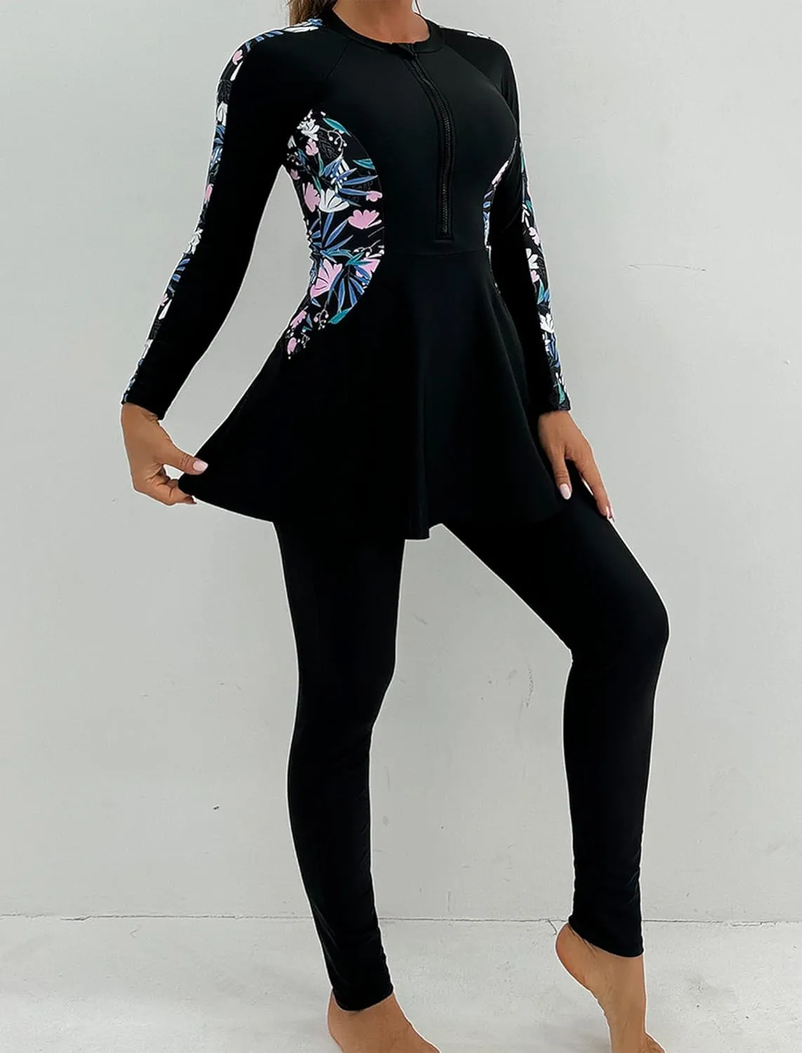 IDOPIP Muslim Swimsuits for Women Modest Burkini Islamic Arabic Swimwear Full Cover Long Sleeve Rash Guard Pants Bathing Suit