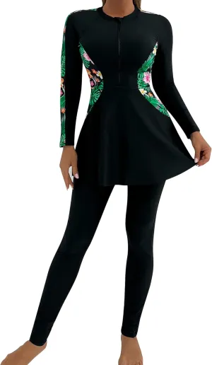 IDOPIP Muslim Swimsuits for Women Modest Burkini Islamic Arabic Swimwear Full Cover Long Sleeve Rash Guard Pants Bathing Suit