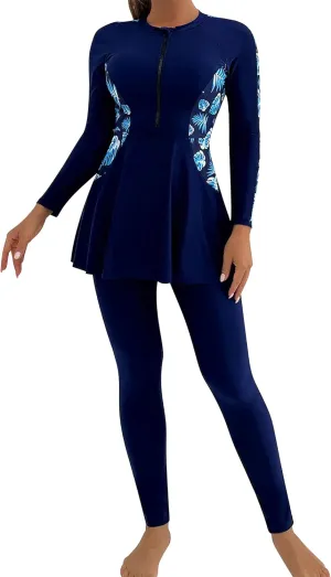 IDOPIP Muslim Swimsuits for Women Modest Burkini Islamic Arabic Swimwear Full Cover Long Sleeve Rash Guard Pants Bathing Suit