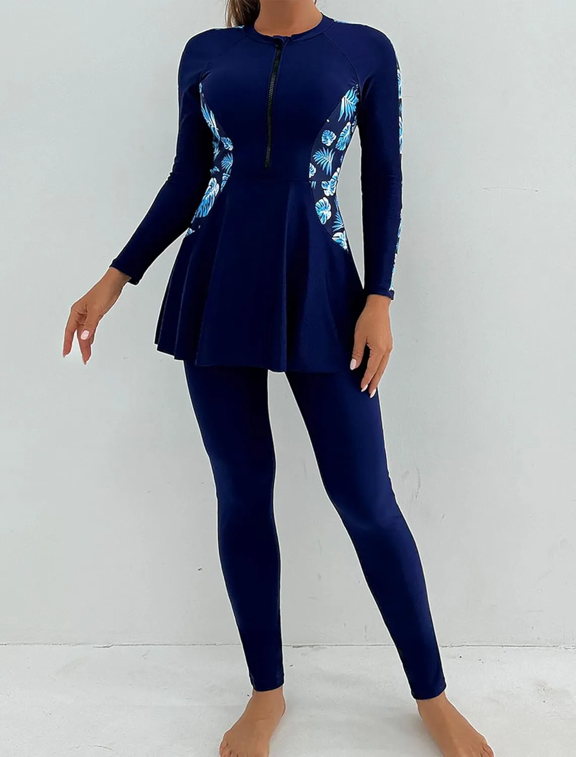 IDOPIP Muslim Swimsuits for Women Modest Burkini Islamic Arabic Swimwear Full Cover Long Sleeve Rash Guard Pants Bathing Suit
