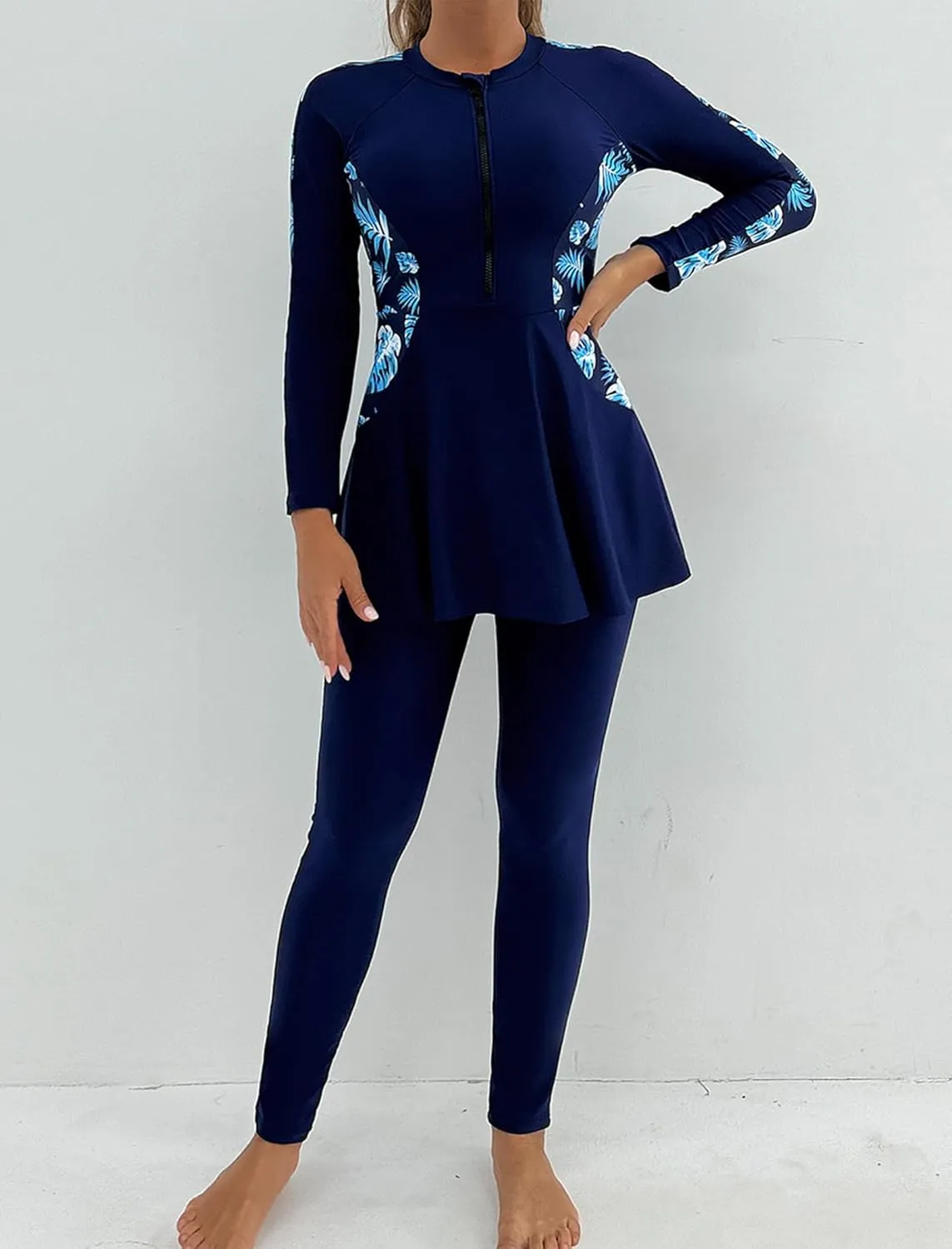 IDOPIP Muslim Swimsuits for Women Modest Burkini Islamic Arabic Swimwear Full Cover Long Sleeve Rash Guard Pants Bathing Suit