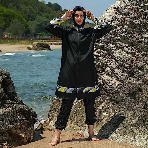 Islamic Long Sleeve Swimsuits for Women Modest Muslim 4 PCS | Full Cover Rash Guard Burkini | Arabic Swimwear