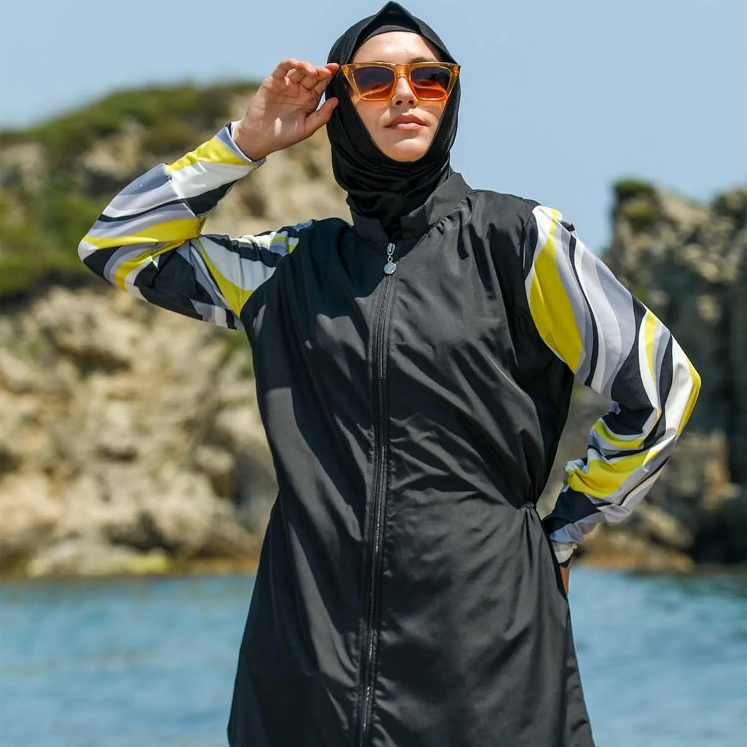Islamic Long Sleeve Swimsuits for Women Modest Muslim 4 PCS | Full Cover Rash Guard Burkini | Arabic Swimwear