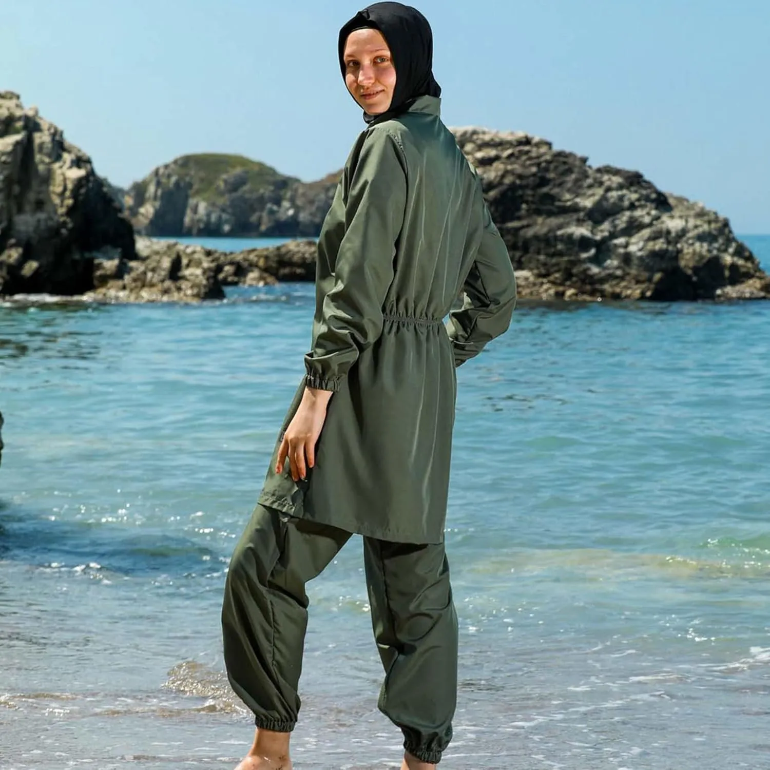 Islamic Long Sleeve Swimsuits for Women Modest Muslim 4 PCS | Full Cover Rash Guard Burkini | Arabic Swimwear