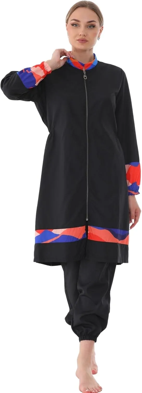 Islamic Long Sleeve Swimsuits for Women Modest Muslim 4 PCS | Full Cover Rash Guard Burkini | Arabic Swimwear
