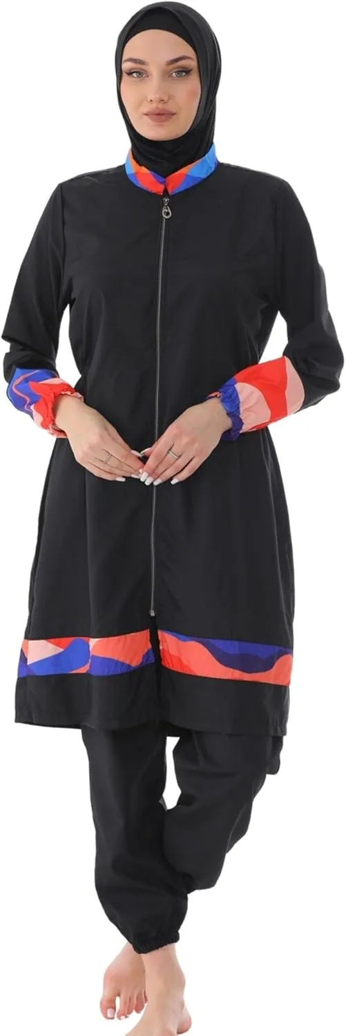 Islamic Long Sleeve Swimsuits for Women Modest Muslim 4 PCS | Full Cover Rash Guard Burkini | Arabic Swimwear