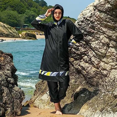 Islamic Long Sleeve Swimsuits for Women Modest Muslim 4 PCS | Full Cover Rash Guard Burkini | Arabic Swimwear