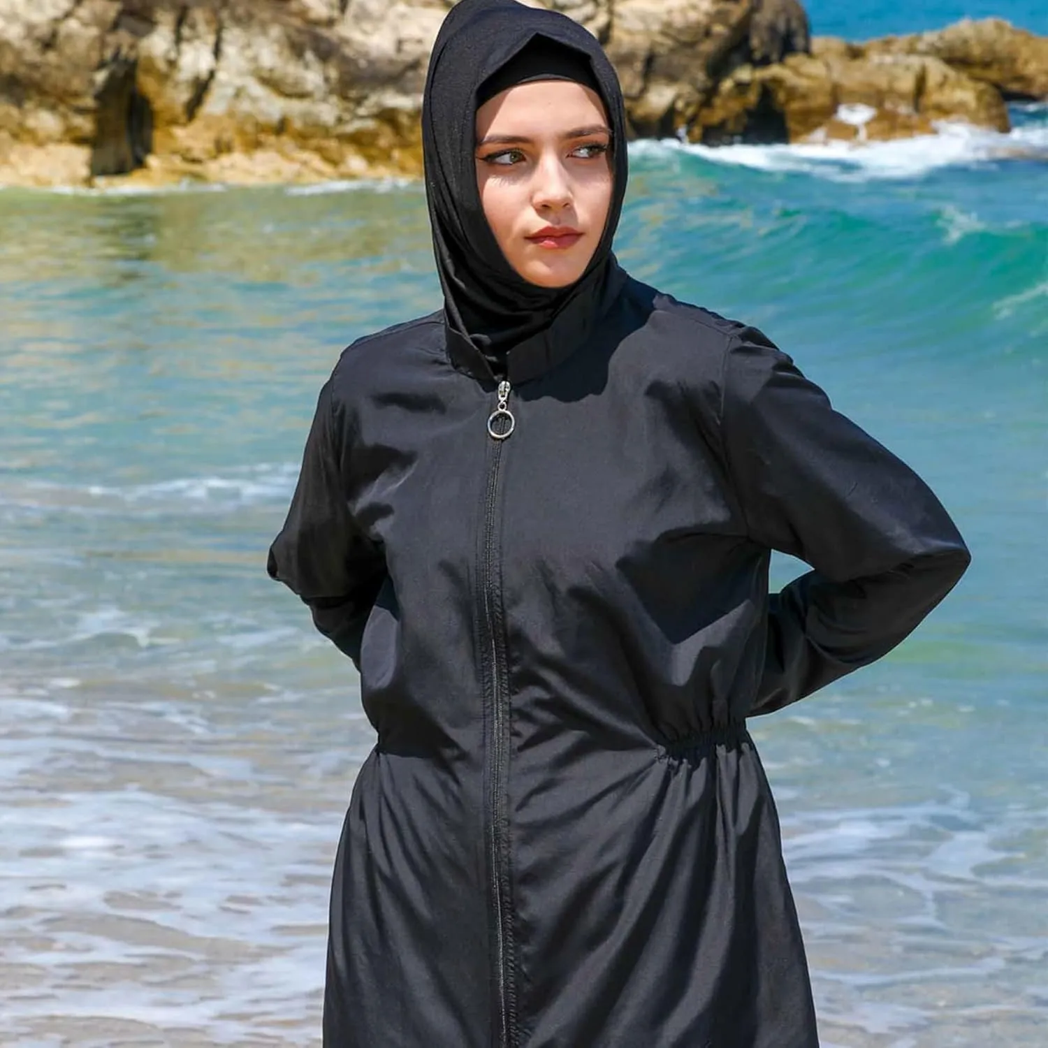 Islamic Long Sleeve Swimsuits for Women Modest Muslim 4 PCS | Full Cover Rash Guard Burkini | Arabic Swimwear