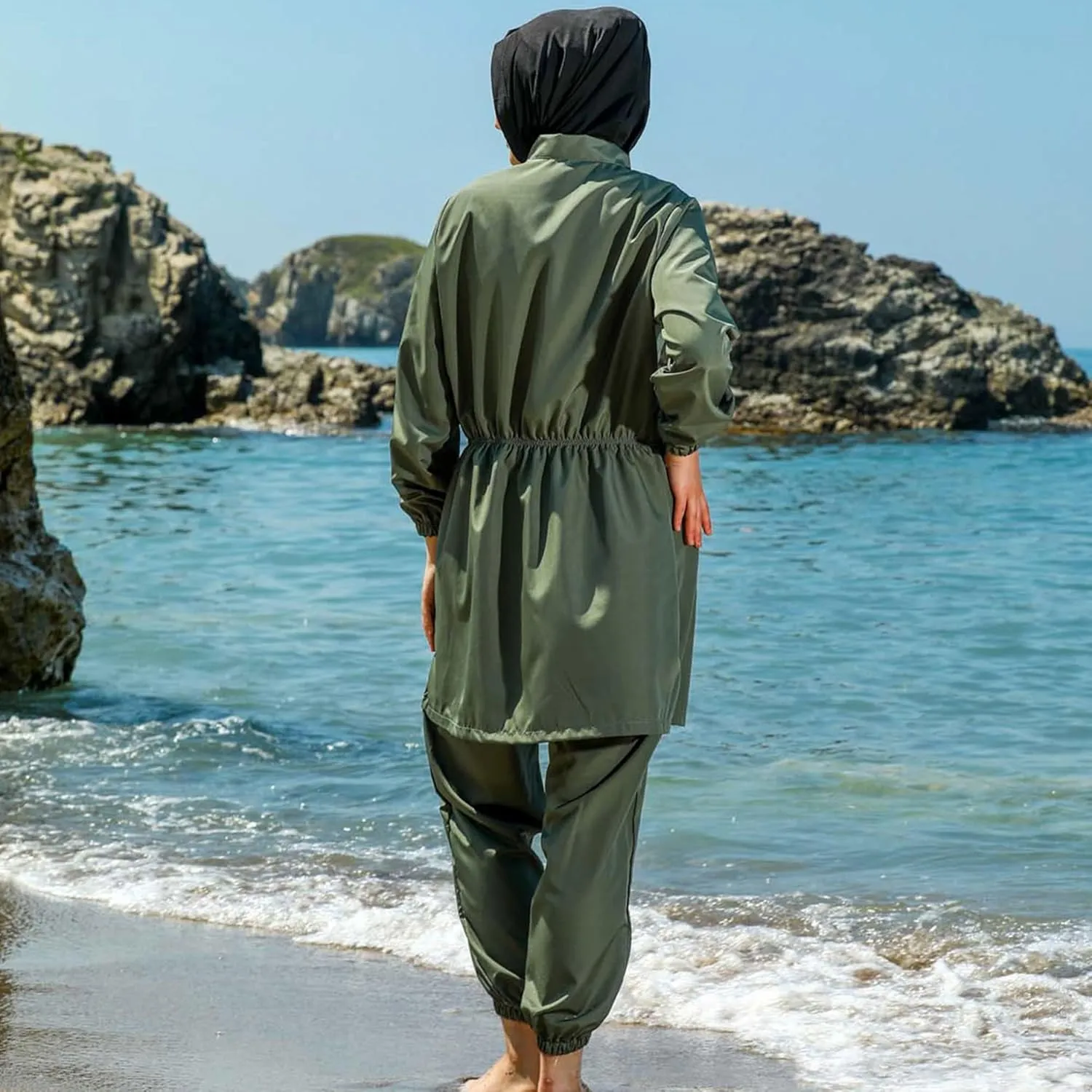 Islamic Long Sleeve Swimsuits for Women Modest Muslim 4 PCS | Full Cover Rash Guard Burkini | Arabic Swimwear