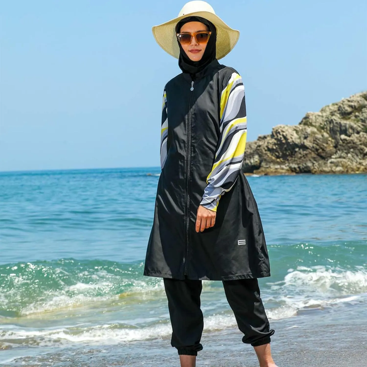 Islamic Long Sleeve Swimsuits for Women Modest Muslim 4 PCS | Full Cover Rash Guard Burkini | Arabic Swimwear