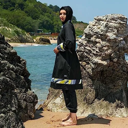 Islamic Long Sleeve Swimsuits for Women Modest Muslim 4 PCS | Full Cover Rash Guard Burkini | Arabic Swimwear