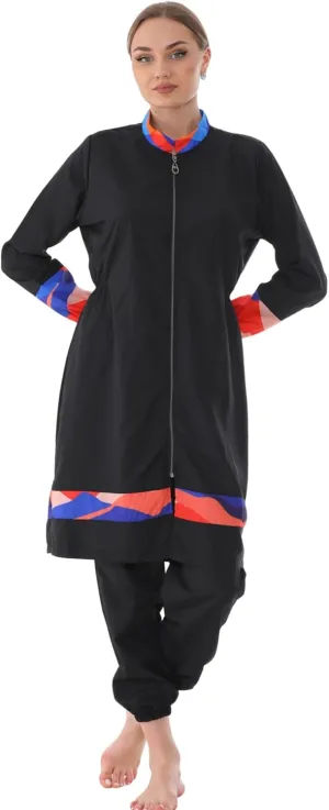 Islamic Long Sleeve Swimsuits for Women Modest Muslim 4 PCS | Full Cover Rash Guard Burkini | Arabic Swimwear