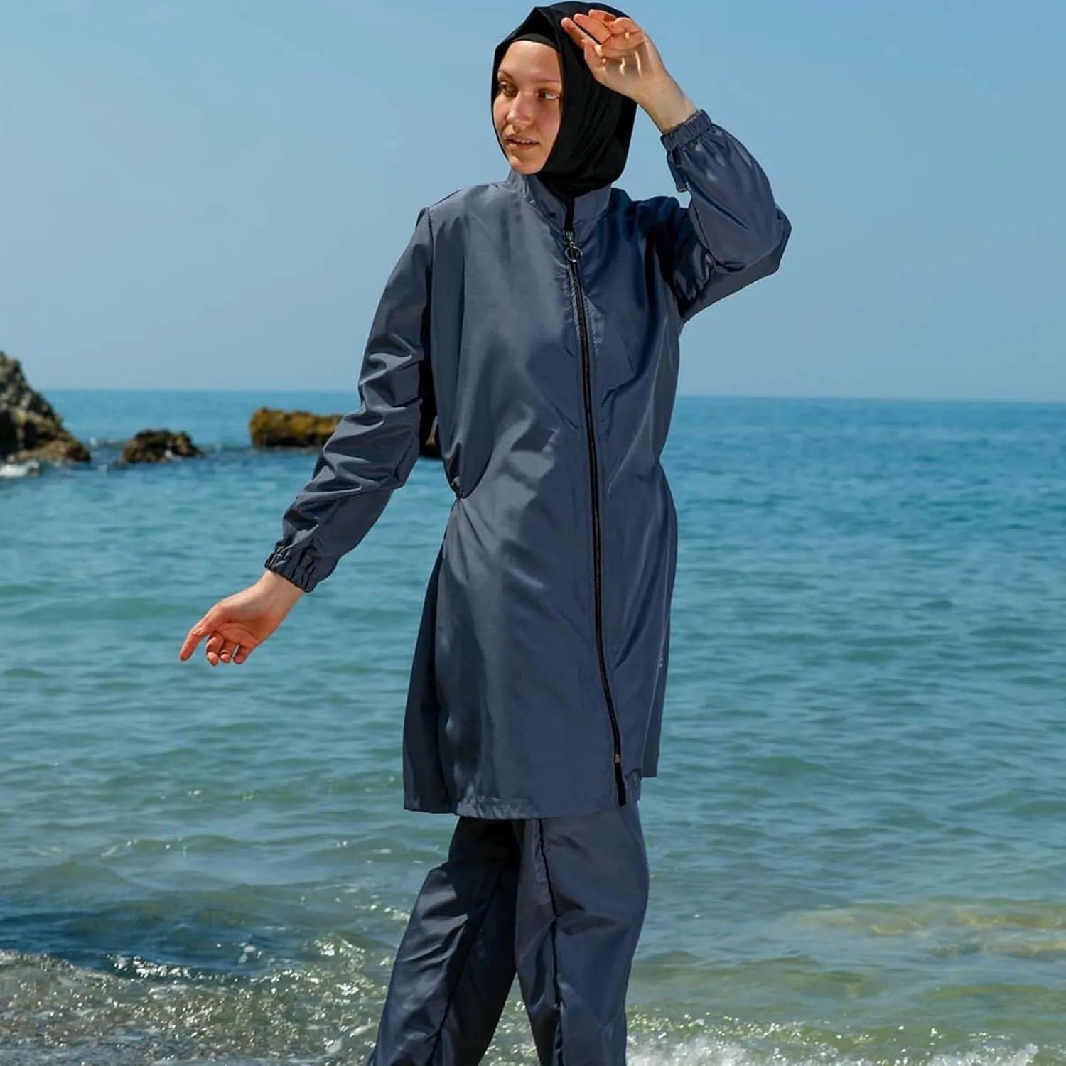 Islamic Long Sleeve Swimsuits for Women Modest Muslim 4 PCS | Full Cover Rash Guard Burkini | Arabic Swimwear