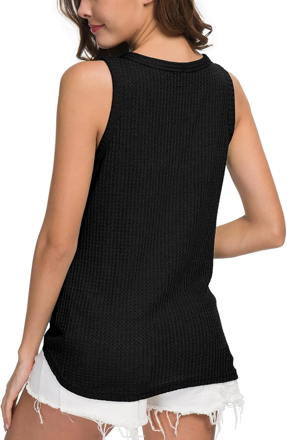 IWOLLENCE Womens Loose Henley Blouse Sleeveless Button Down T Shirts Tie Front Knot Tops