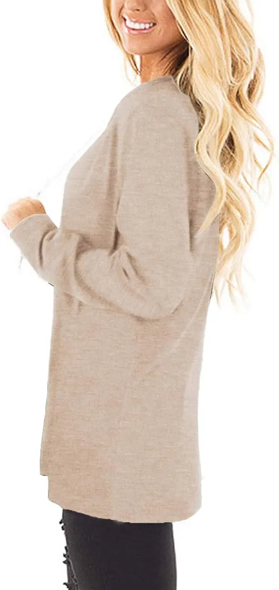 Jescakoo Tunic Tops to Wear with Leggings Long Sleeve V Neck T Shirts Casual Loose Fit