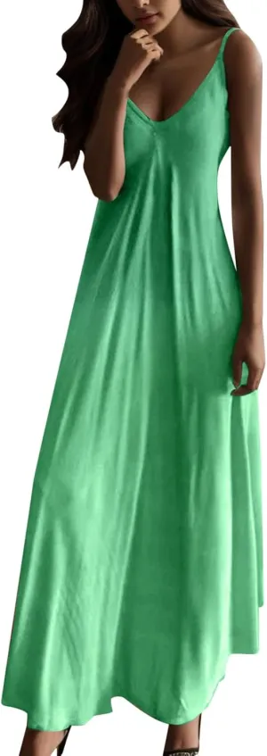 JiXiang Beach Dresses for Women 2025 Vacation Boho Long Summer Casual Sun Dress Spaghetti Strap Flowy Embroidered Maxi Dress