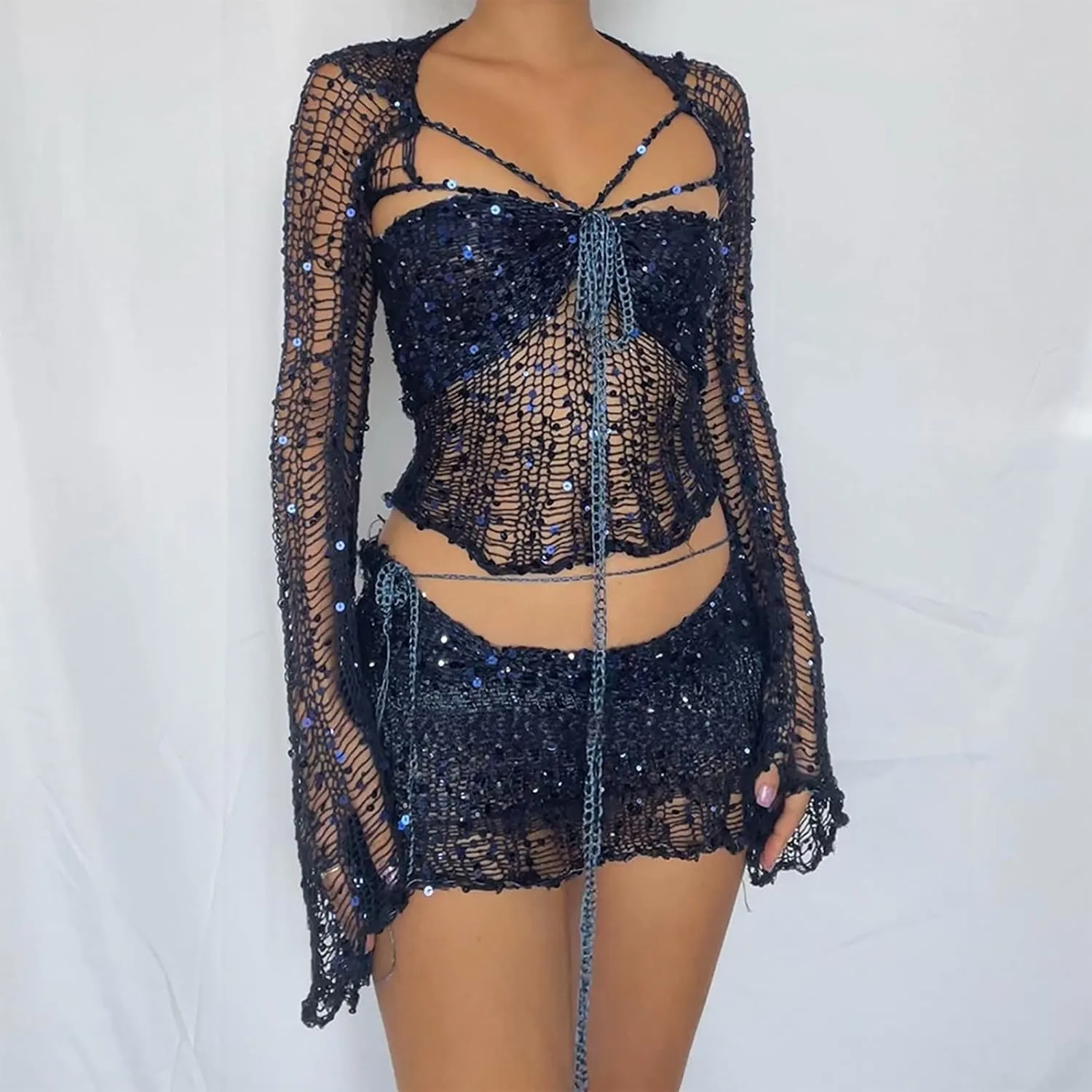Juniors Matching Formal Disco Club Tops Skorts Swimsuits Kimono Coverups Sets for Women Skort Sets